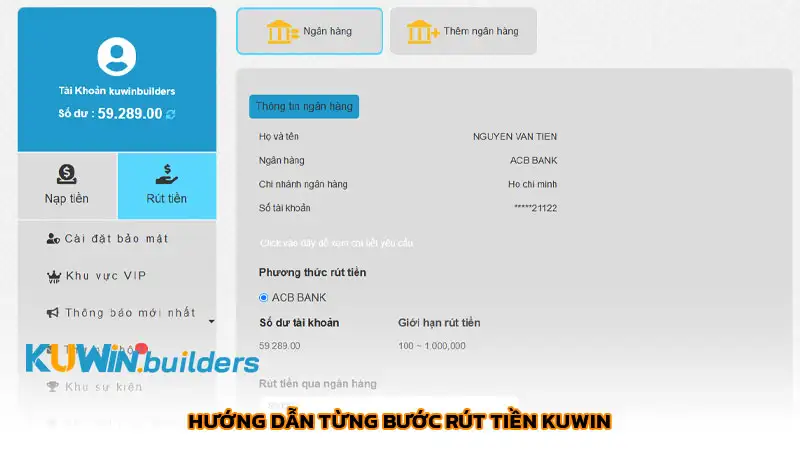 Hướng dẫn từng bước rút tiền Kuwin